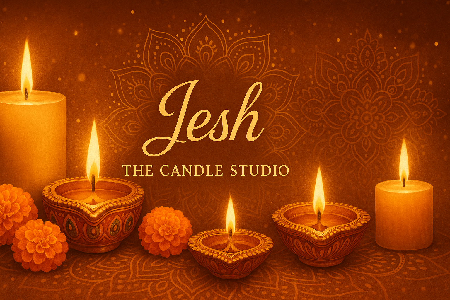 banner for website with candles and diwali An d with logo of website Jesh the candle studio